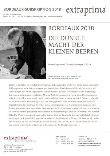 Extraprima Bordeaux 2018 Subskription Bestenlisten A bis Z