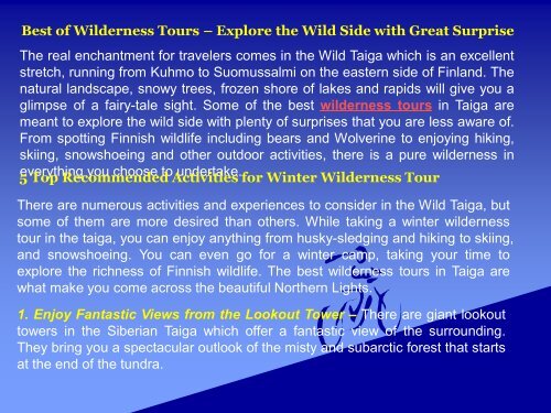 5 Top Activities to Experience the Best in a Winter Wilderness Tour of Taiga