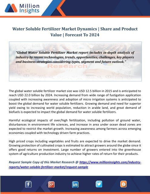 Water Soluble Fertilizer Market Dynamics  Share and Product Value  Forecast To 2024