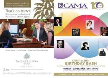 May 19, 2019—CAMA's 100th Birthday Bash—Special Event Program Book