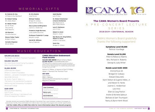 May 19, 2019—CAMA's 100th Birthday Bash—Special Event Program Book