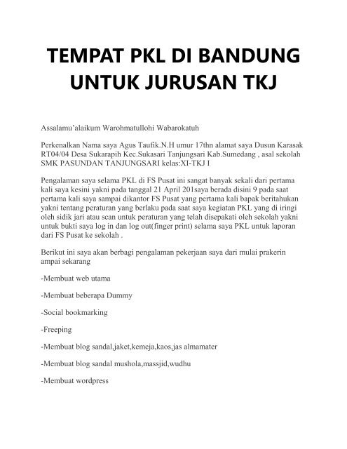 TEMPAT PKL DI BANDUNG UNTUK JURUSAN