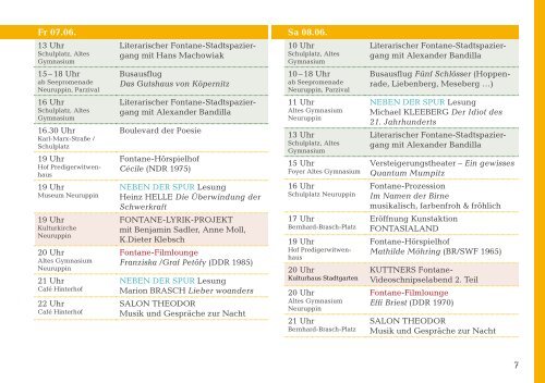 FONTANE-FESTSPIELE 2019 Das Programmheft