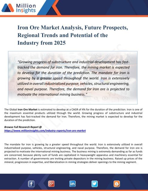 Iron Ore Market Advanced Technologies and Growth Opportunities in Global Industry 2025