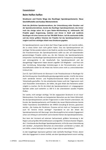 Strukturen und frische Wege des Reutlinger Spendenparlaments