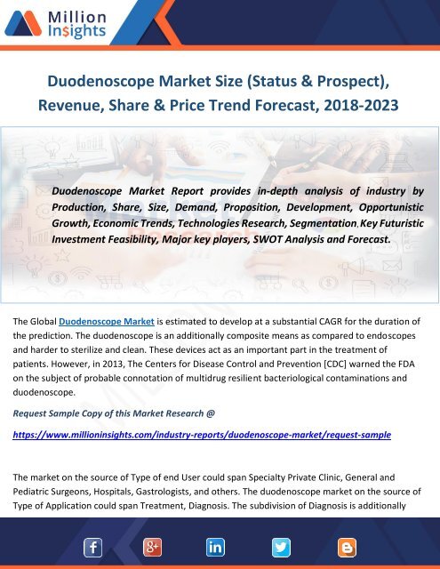 Duodenoscope Market Size (Status &amp;amp; Prospect), Revenue, Share &amp;amp; Price Trend Forecast, 2018-2023
