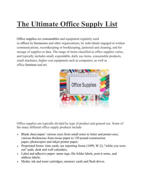 basic office supplies list