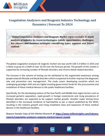 Coagulation Analyzers and Reagents Industry Technology and Dynamics  Forecast To 2024