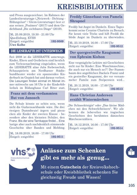 Zusammenhalten.Zusammenleben - Das Herbstprogramm 2019 der KVHS Harz