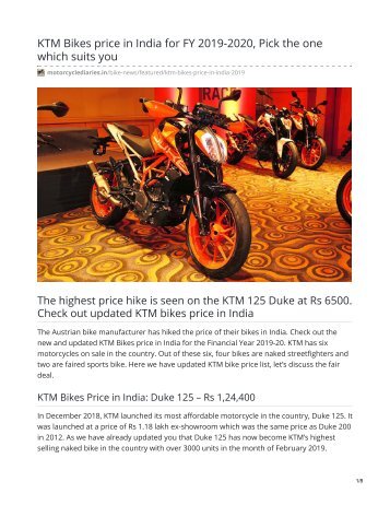 KTM Bikes price in India for FY 2019-2020 Pick the one which suits you