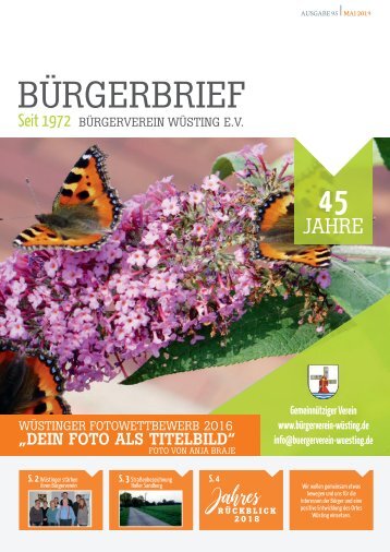 Bürgerbrief Vereinsheft Ausgabe 95 - Mai 2019 vom Bürgerverein Wüsting eV