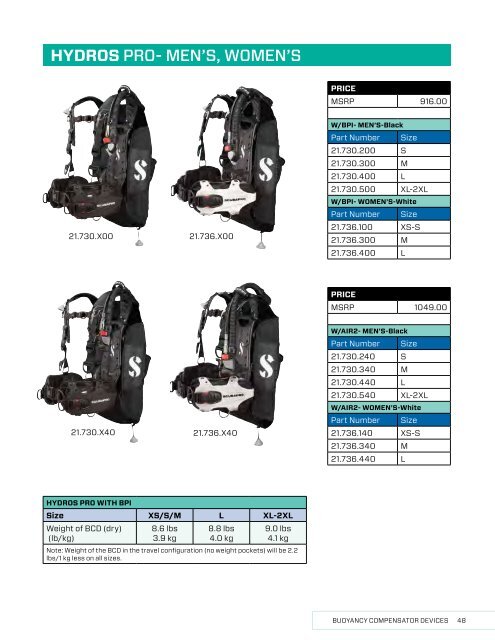 2019 SCUBAPRO CONSUMER PRICE LIST