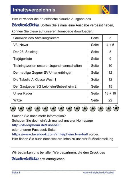 Stadionblättle 26. Spieltag: SG Leipheim/Bubesheim 2 - SV Unterknöringen