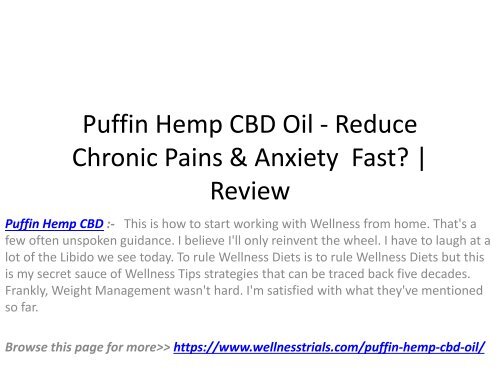 Puffin Hemp CBD Oil - Reduce Chronic Pains & Anxiety  Fast? | Review