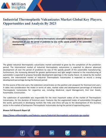 Industrial Thermoplastic Vulcanizates Market Global Key Players, Opportunities and Analysis By 2023