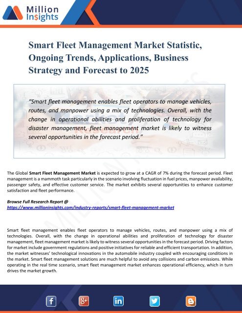 Smart Fleet Management Market Outlook By Industry Facts, Size, Sales, Growth, Applications, Products, Revenue & Forecast 2025