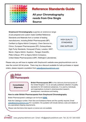 Greyhound Chromatography ANALYTICAL REFERENCE STANDARDS and Materials (CRMs) Guide