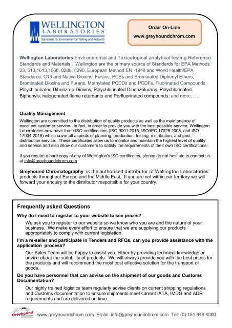 Greyhound Chromatography ANALYTICAL REFERENCE STANDARDS and Materials (CRMs) Guide