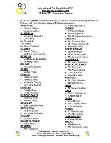 2001 ITU Congress Minutes - International Triathlon Union