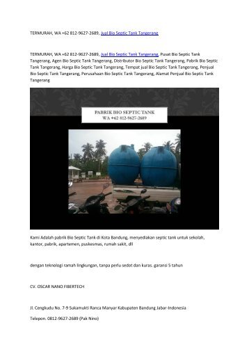 TERMURAH, WA +62 812-9627-2689, Jual Bio Septic Tank Tangerang