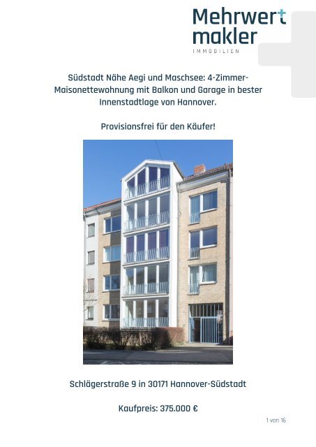 Exposé Maisonettewohnung Schlägerstraße 9 in 30171 Hannover Südstadt