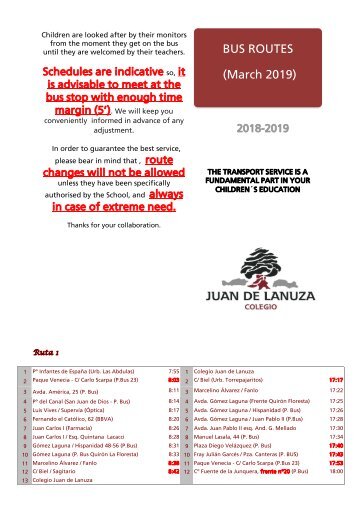 Juan de Lanuza School - Bus Routes