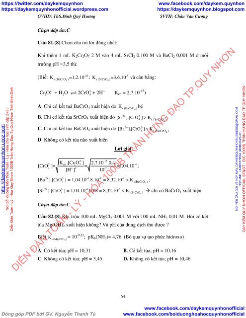 Xây dựng hệ thống câu hỏi trắc nghiệm khách quan hóa vô cơ liên quan đến các đại lượng hằng số cân bằng, độ tan, tích số tan