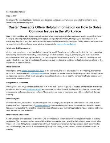 Caster Concepts Offers Helpful Information on How to Solve Common Issues in the Workplace