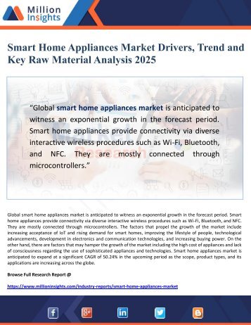 Smart Home Appliances Market Drivers and Key Raw Material Analysis 2025