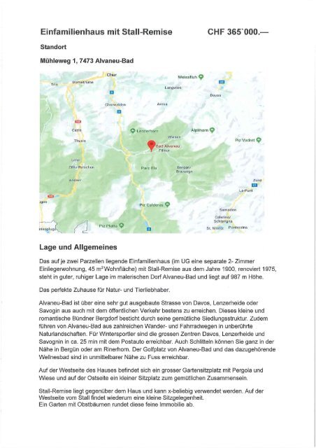 Angebot Liegenschaft Erbengemeinschaft Krebs Alvaneu Bad 15 05 19