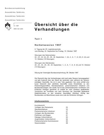 Uebersicht Herbstsession 1997 - Schweizer Parlament