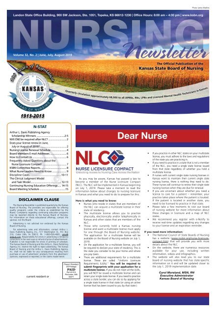 Kansas State Board of Nursing Newsletter - June 2019