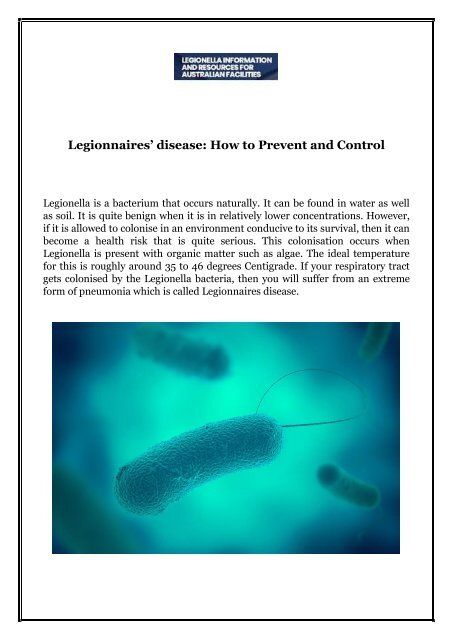 Legionnaires’ disease: How to Prevent and Control 