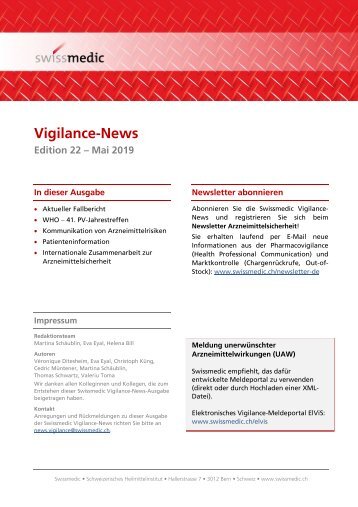 Swissmedic Vigilance-News Edition 22 – Mai 2019