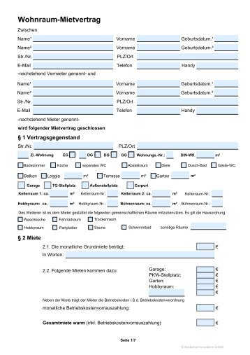 kostenloser Mietvertrag 2019 Immobilie vermieten PDF Formular ausfuellen