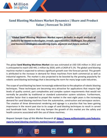Sand Blasting Machines Market Dynamics  Share and Product Value  Forecast To 2020