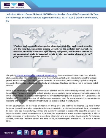 Industrial Wireless Sensor Network (IWSN) Market Is Anticipated to Witness Higher Demands Till 2025