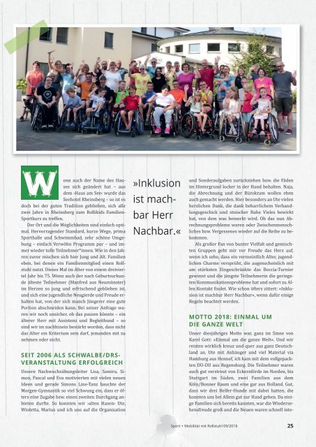 Sport + Mobilität mit Rollstuhl 09/2018