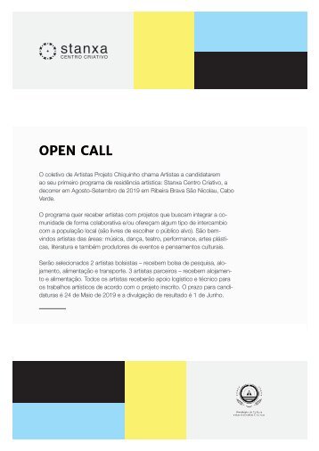 Opencall - programa de residência artístíca Stanxa Centro Criativo