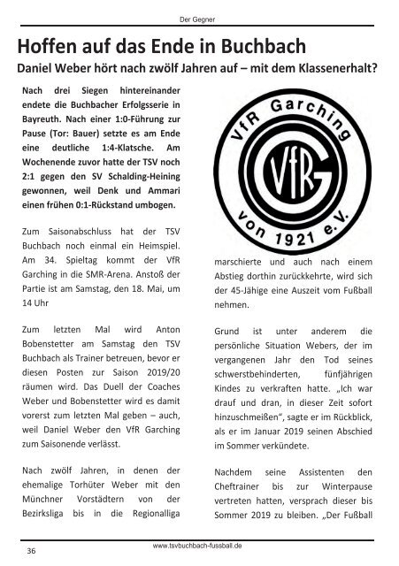 Stadionzeitung TSV Buchbach - VfR Garching