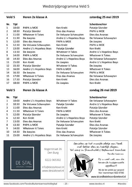 Programmaboekje Tevoko Volleybal Buitentoernooi 2019 inclusief laatste wijzigingen 23 mei