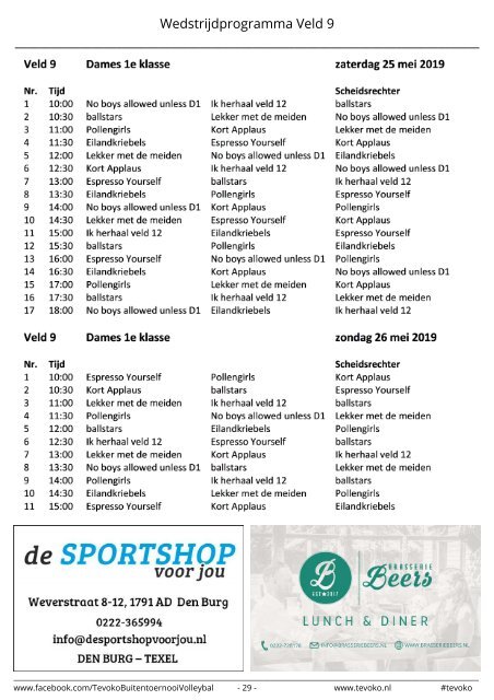 Programmaboekje Tevoko Volleybal Buitentoernooi 2019 inclusief laatste wijzigingen 23 mei