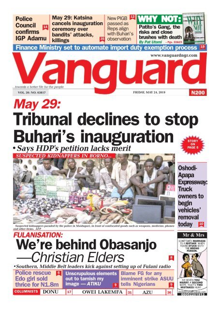 24052019 = May 29: Tribunal declines to stop Buhari’s inauguration