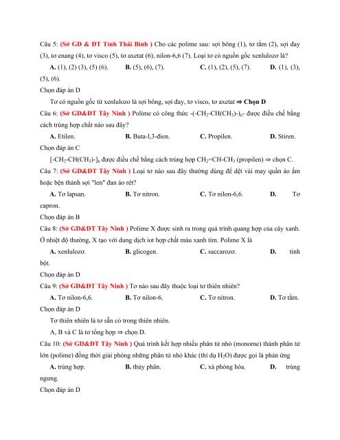 LỚP 12 - POLIME VÀ VẬT LIỆU POLIME - TÁCH TỪ ĐỀ THI THỬ NĂM 2018