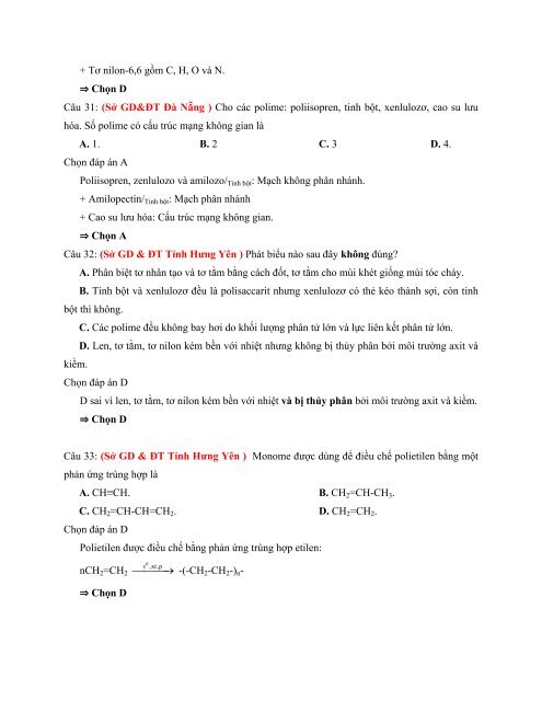 LỚP 12 - POLIME VÀ VẬT LIỆU POLIME - TÁCH TỪ ĐỀ THI THỬ NĂM 2018