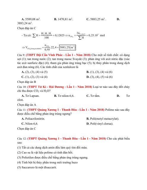 LỚP 12 - POLIME VÀ VẬT LIỆU POLIME - TÁCH TỪ ĐỀ THI THỬ NĂM 2018