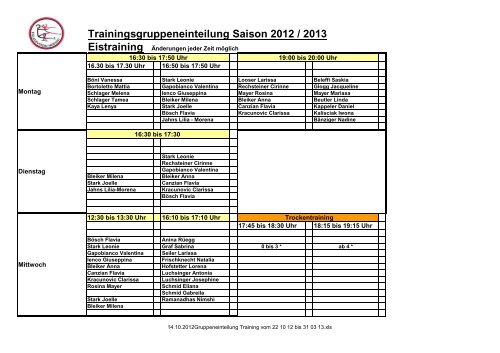 Trainingsgruppeneinteilung Saison 2012 / 2013 Eistraining ...