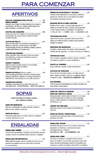 CABO CANTINA MENU ESPAÑOL