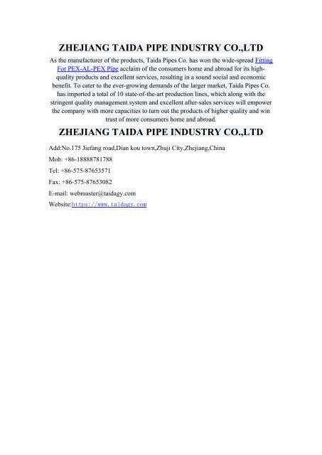 Zhejiang Taida Pipe Industry Co.,Ltd.