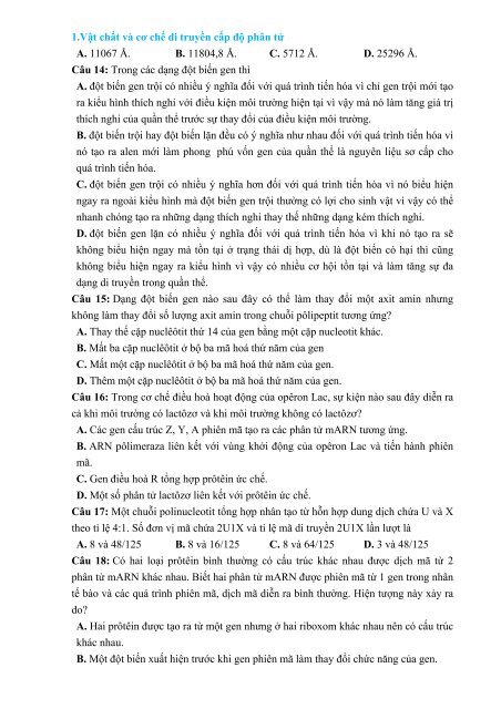 Câu hỏi trắc nghiệm môn Sinh Học chọn lọc theo mức độ vận dụng kèm lời giải chi tiết Chuyên đề Vật chất và cơ chế di truyền cấp độ phân tử